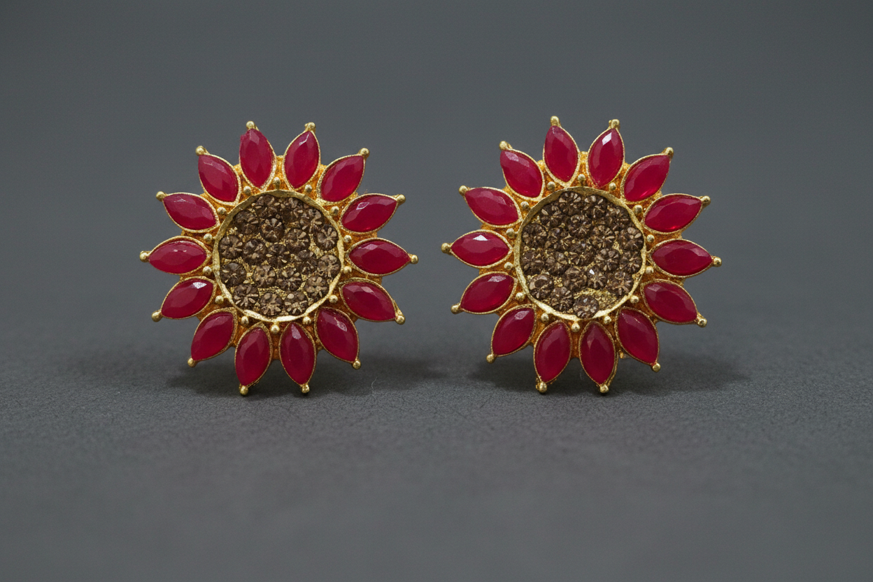 Pink Stone Floral Studs