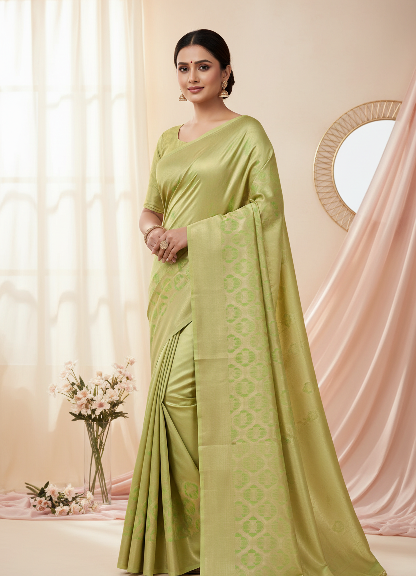 Pista Glow Tissue Saree