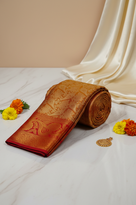 Tissue Saree Golden Red 