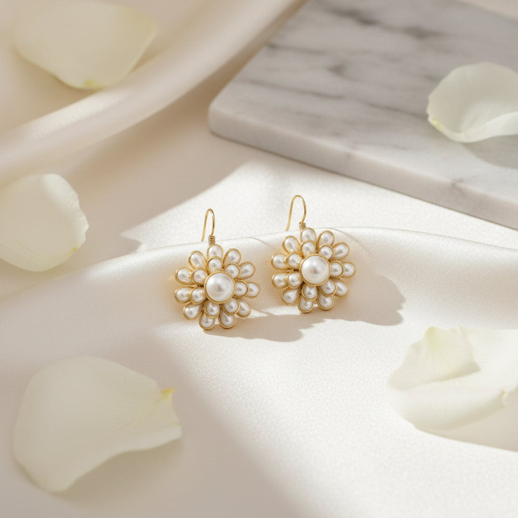 White Floral Pachi Earrings