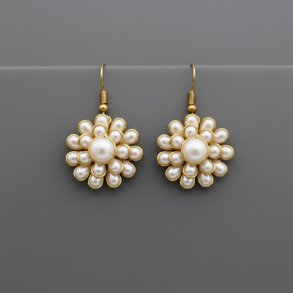 White Floral Pachi Earrings