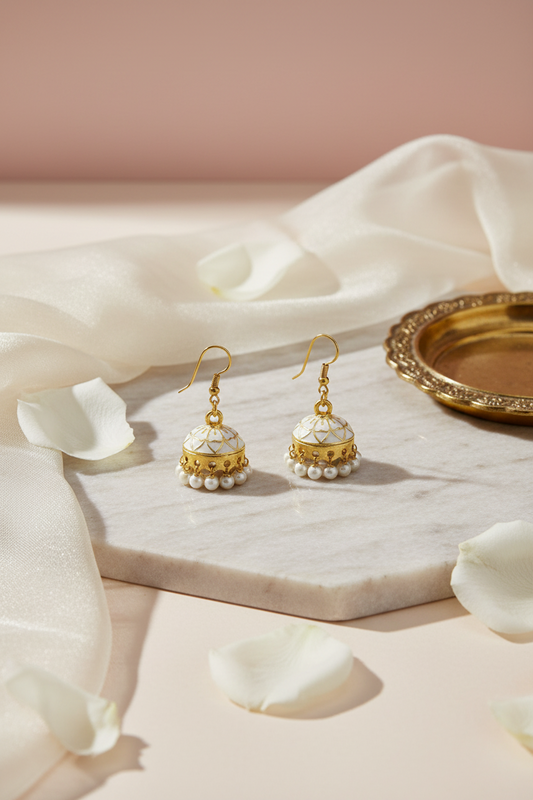 White Meenakari Earrings