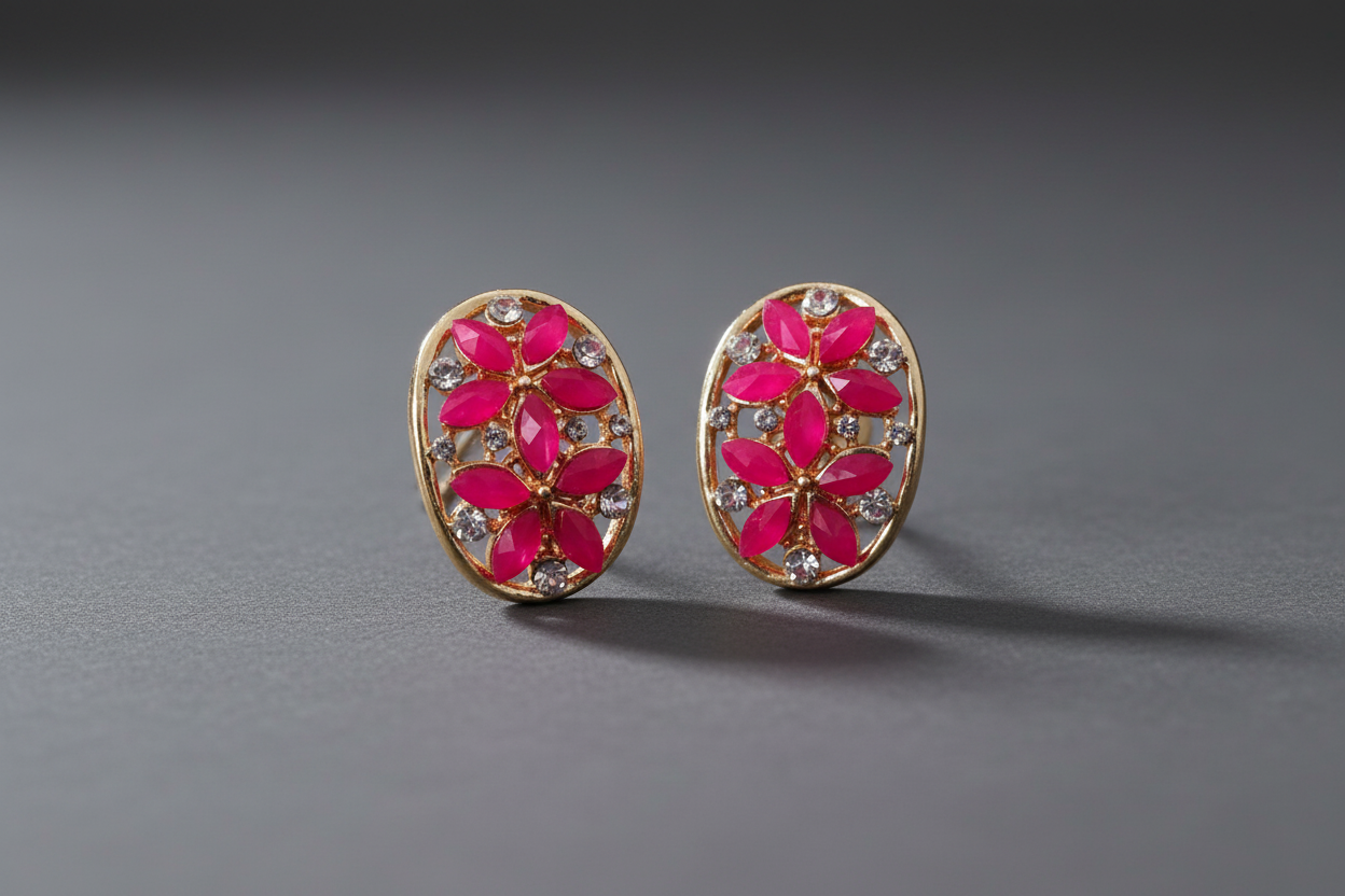 Pink White Stone Stud