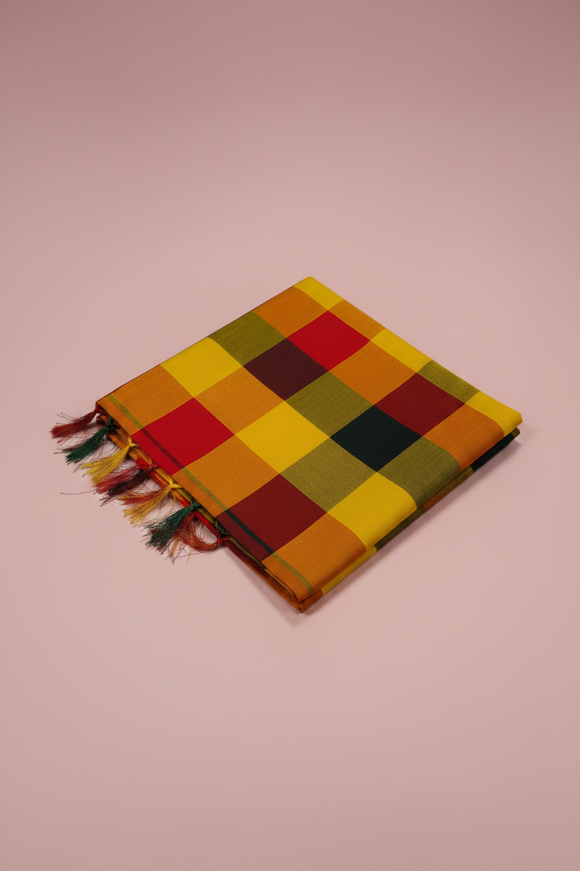 Yellow Fancy Checks Saree