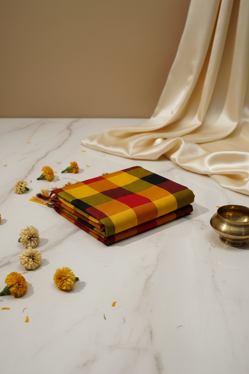 Yellow Fancy Checks Saree