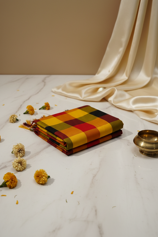 Yellow Fancy Checks Saree