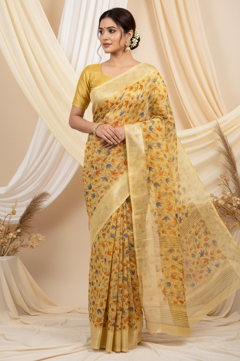 Yellow Fancy saree 