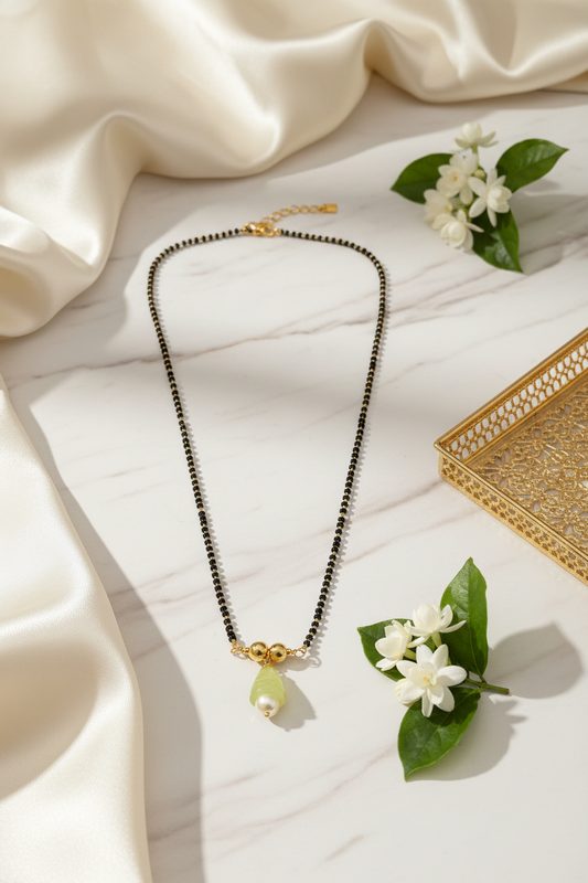 Yellow Glass jhumka mangalsutra 