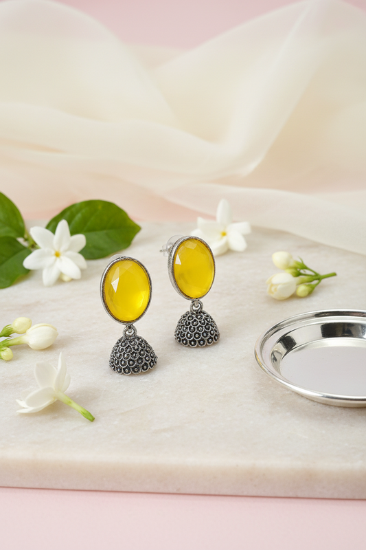 Yellow Jhumka Earrings 