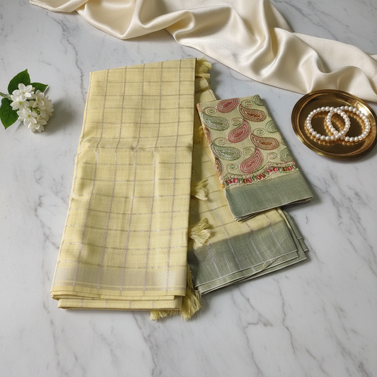 Yellow Linen Elegance Saree