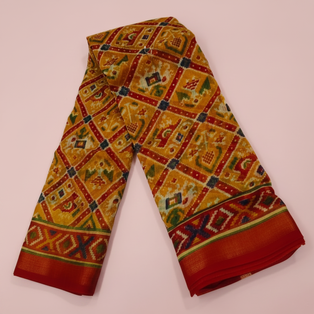 Yellow Red Cotton Saree