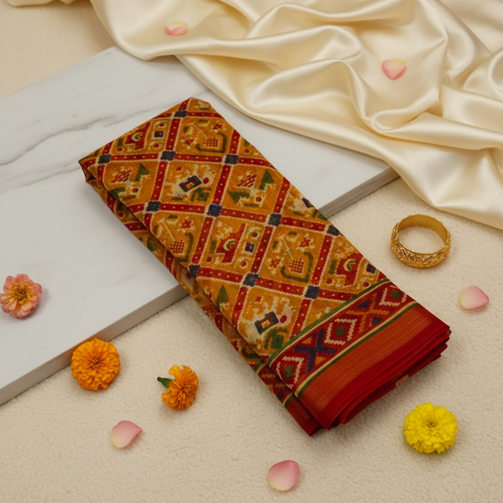 Yellow Red Cotton Saree