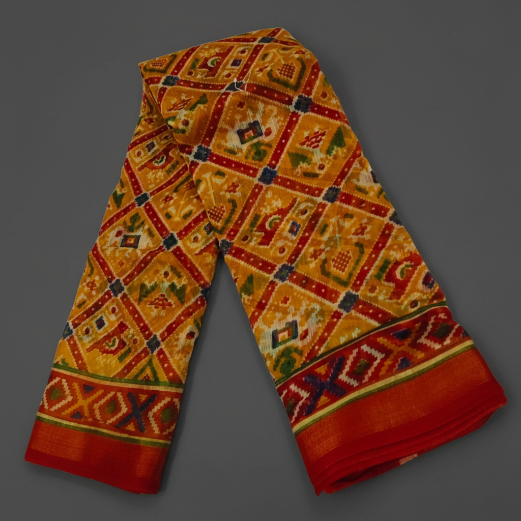 Yellow Red Cotton Saree