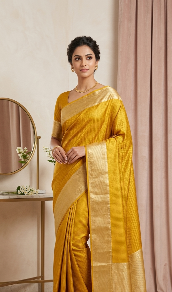 Mustard Yellow Nayanthara Tissue Saree