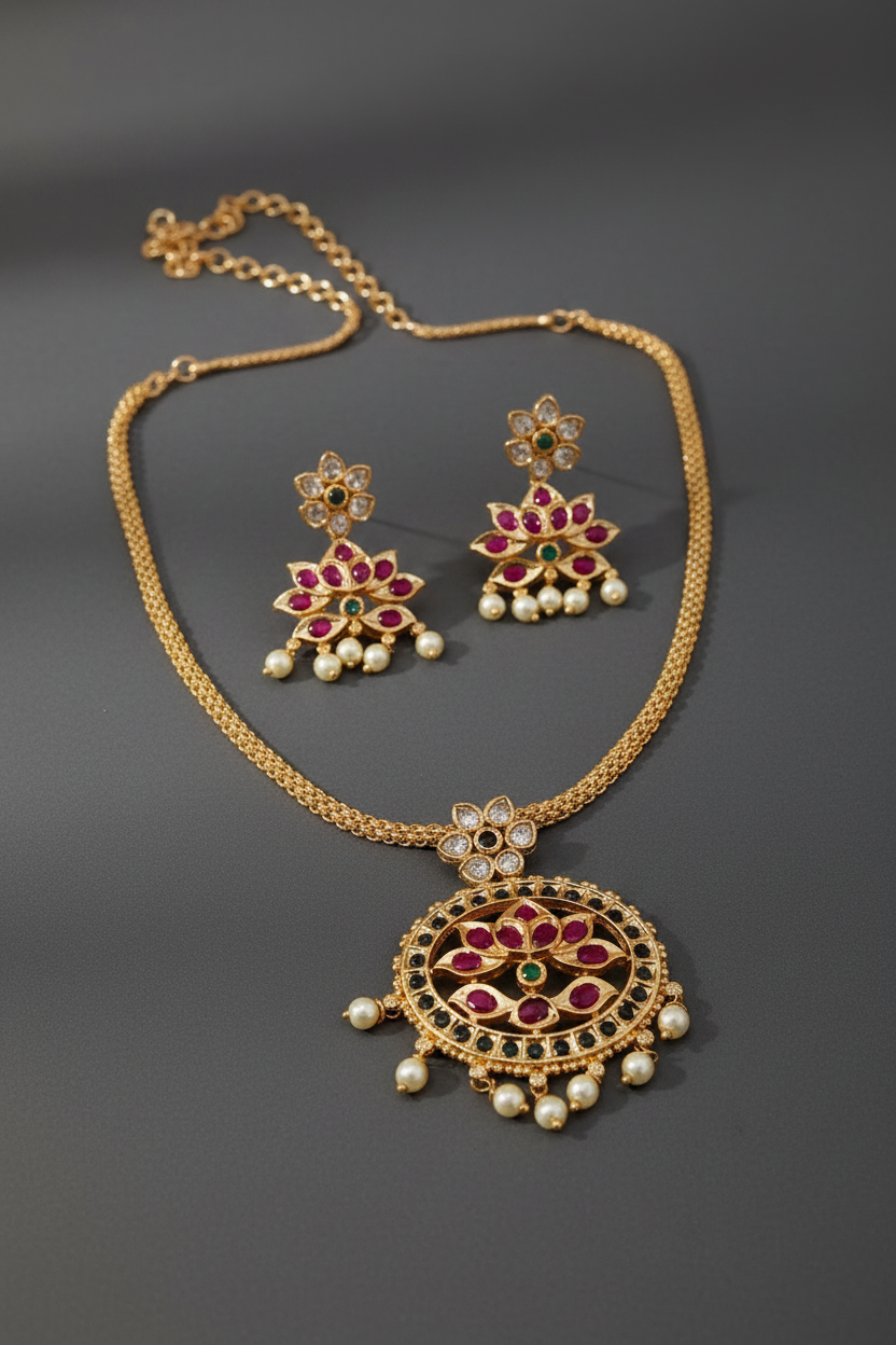 Multicolor Lotus Adigai Choker