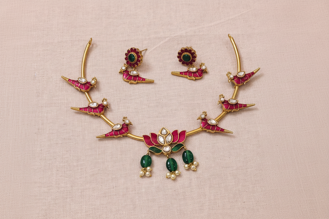 Bird Necklace set Pink