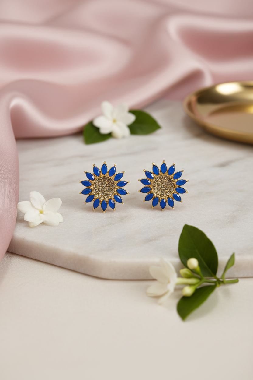blue_floral_stud__earrings