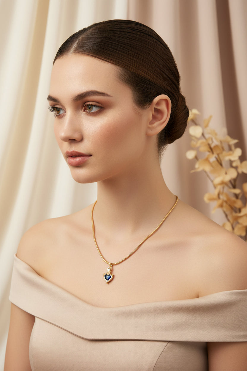 blue heart pendant chain
