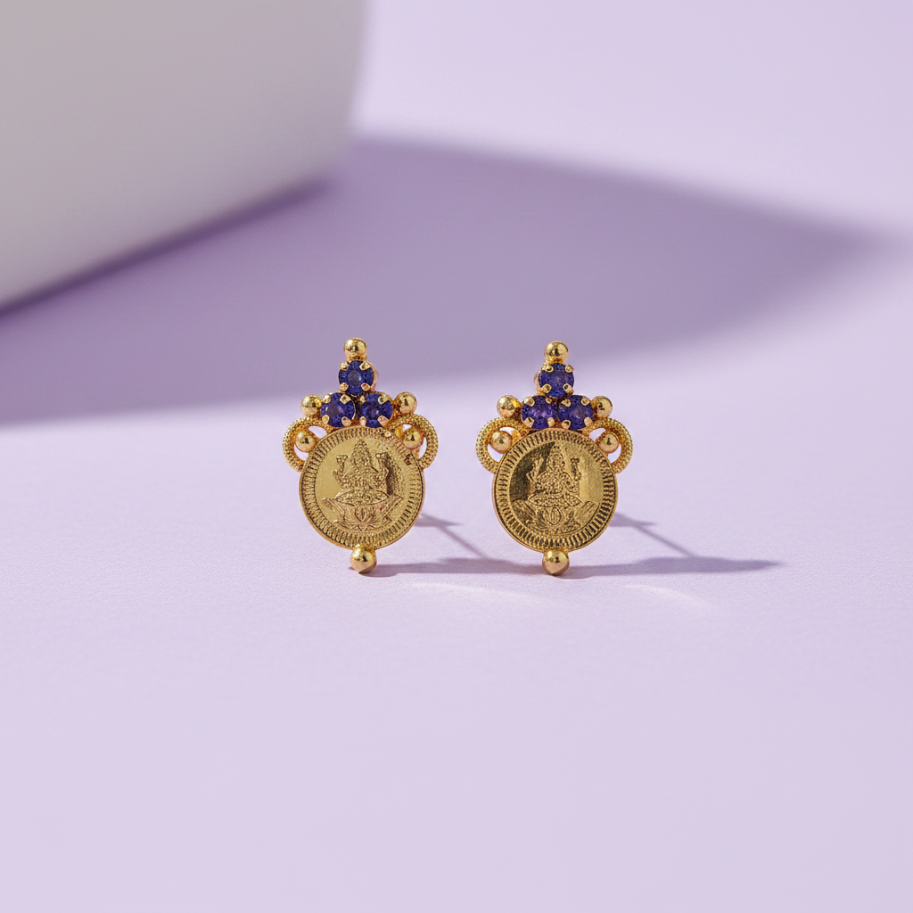 Blue Lakshmi Coin Earrings 