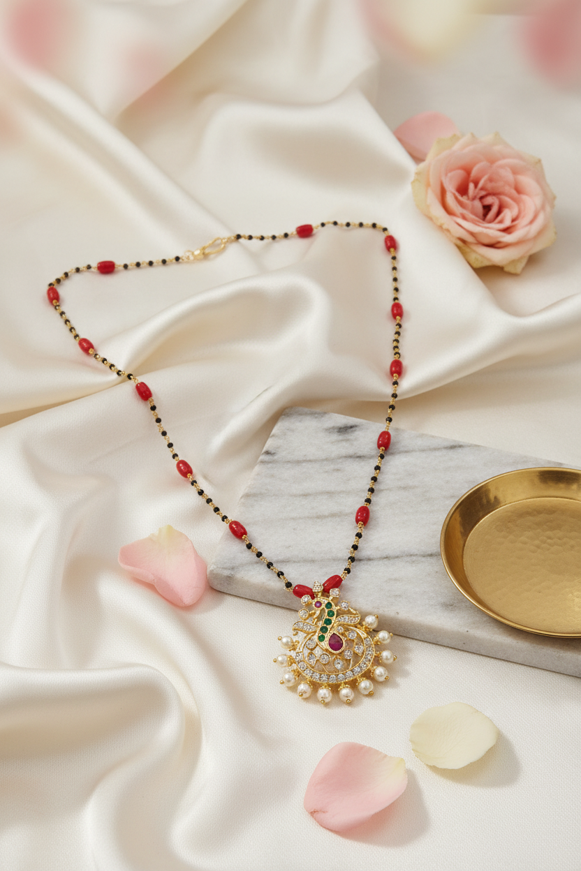 Coral Beads Peacock Mangalsutra 