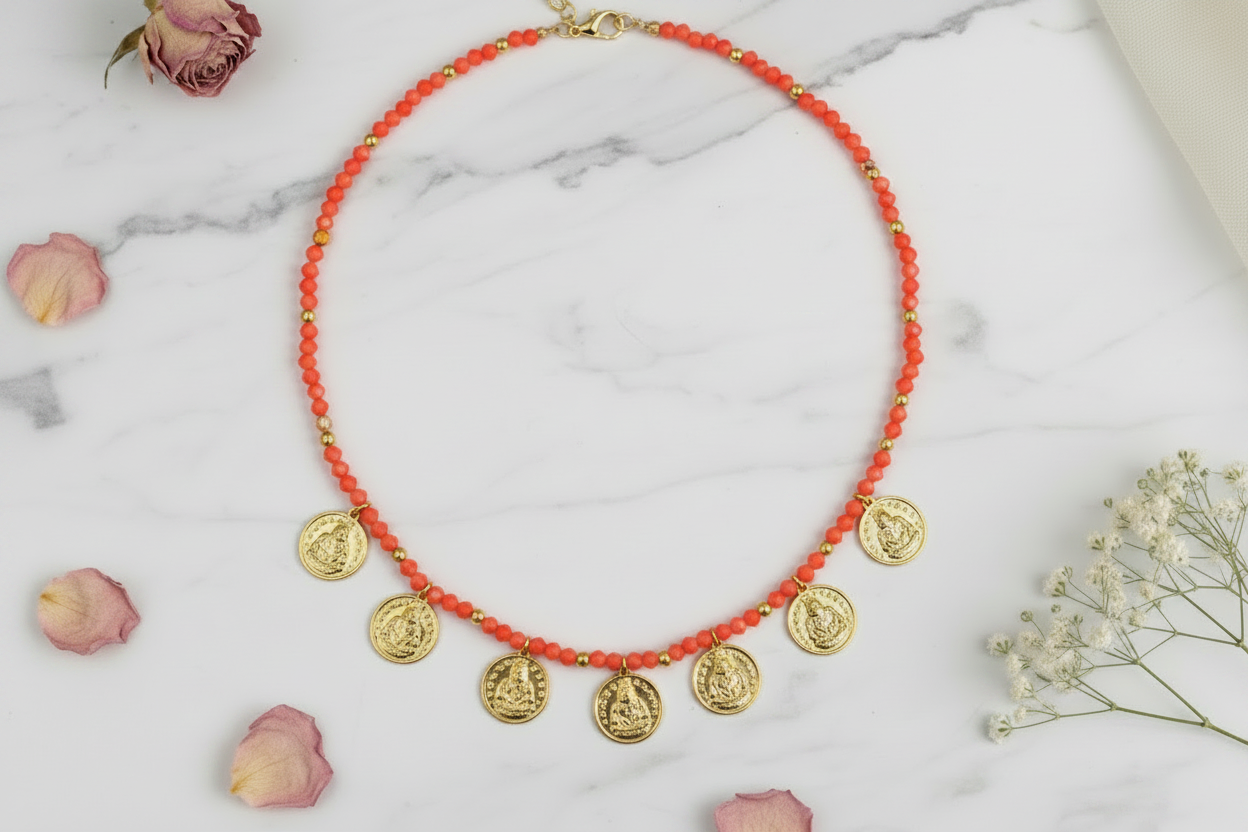 coral orange Crystal Lakshmi Coin
