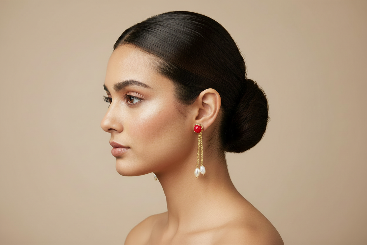 Coral Red Stud Earrings 