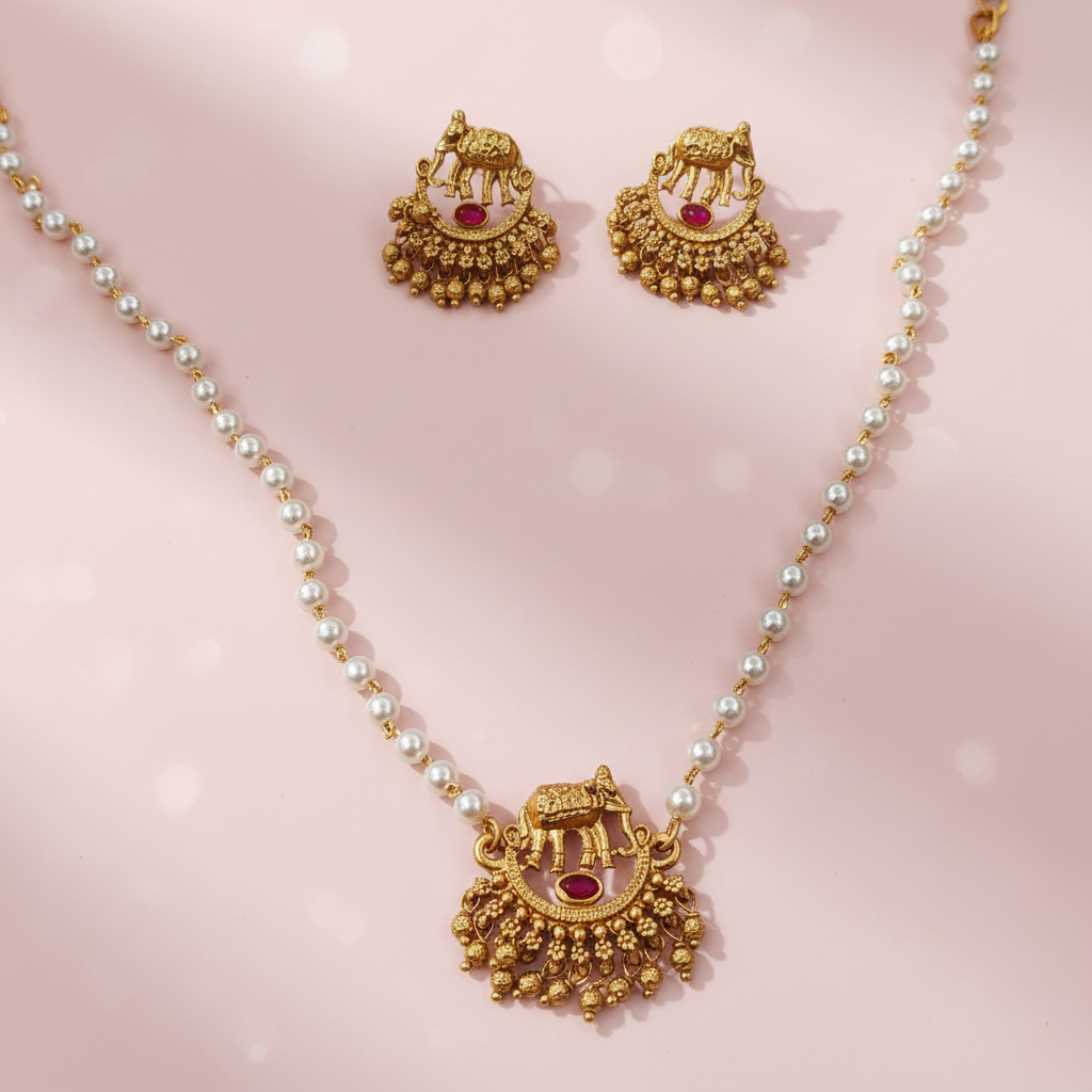 Elephant Pearl Necklace 