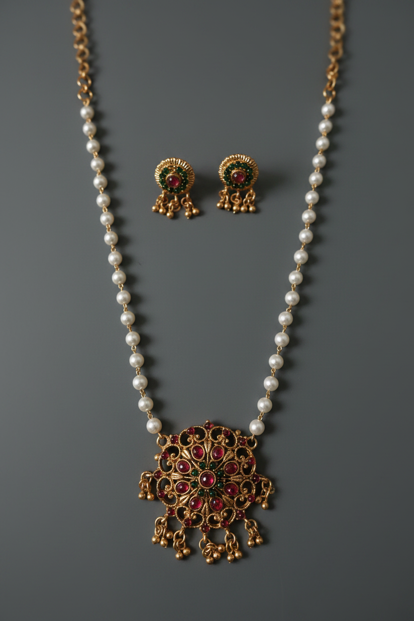 Floral Pendant Pearl Choker