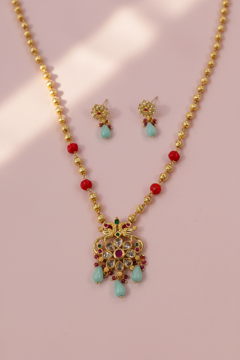 Gold and Coral Beads Chain Monalisa 