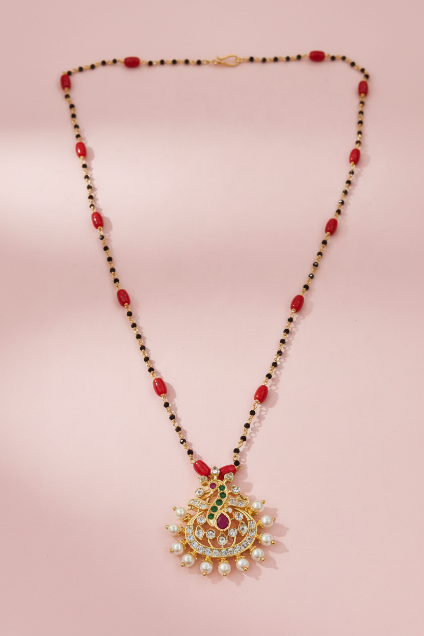 Gold Polish Peacock Mangalsutra 