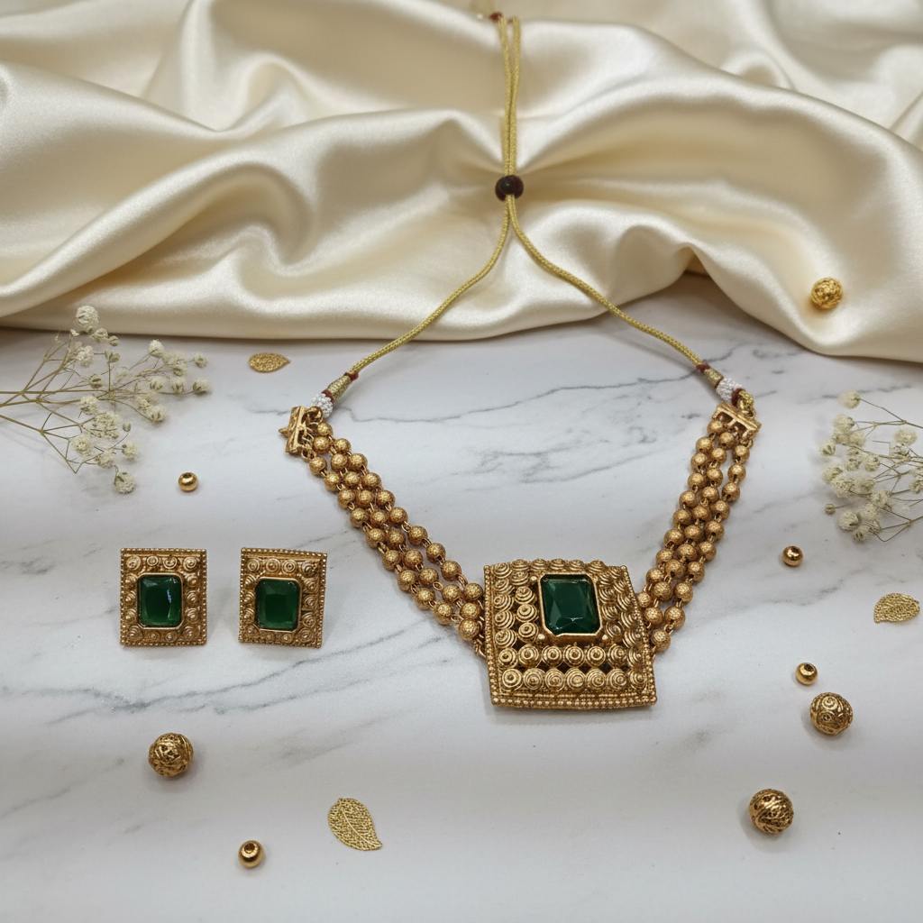 Green Antique Gold Choker 