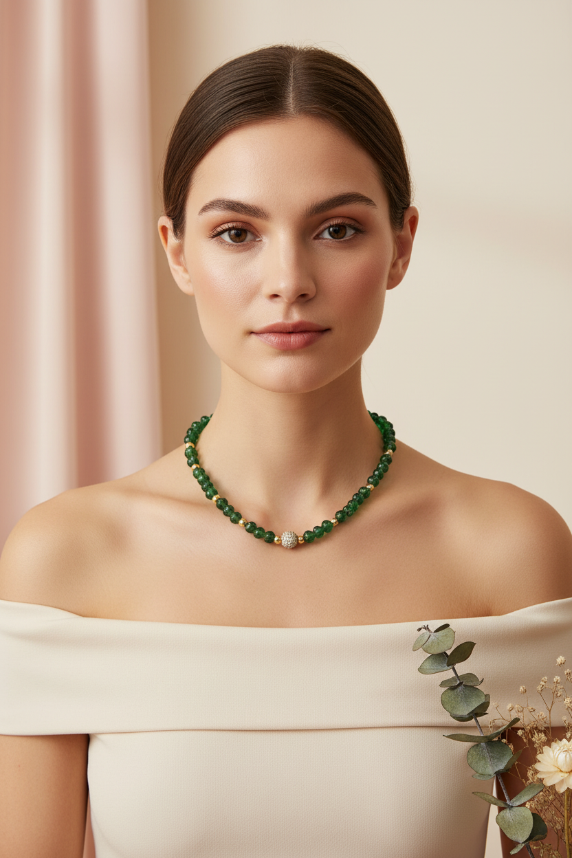 Green Pumpkin Beads AD Chain