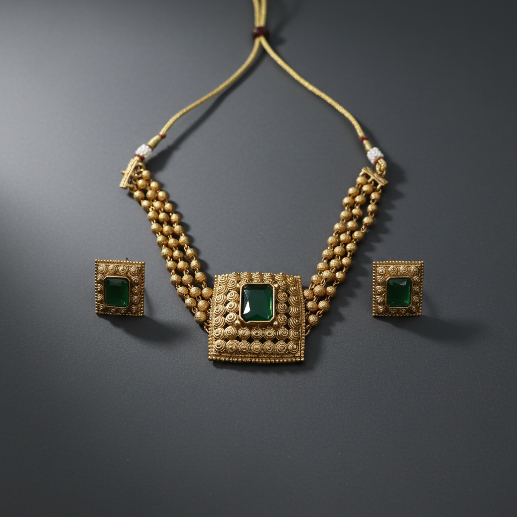 Green Choker Antique Gold 