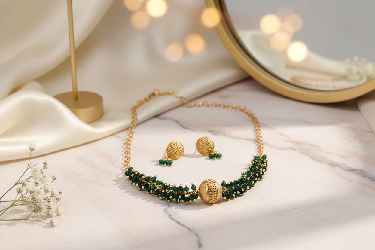 Green Crystal Matte Necklace 