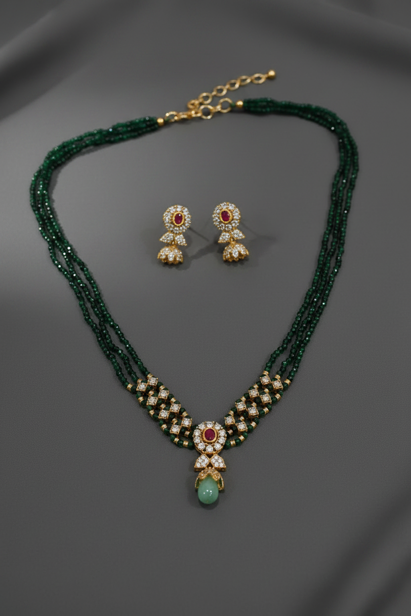 Green Beads Floral Chain