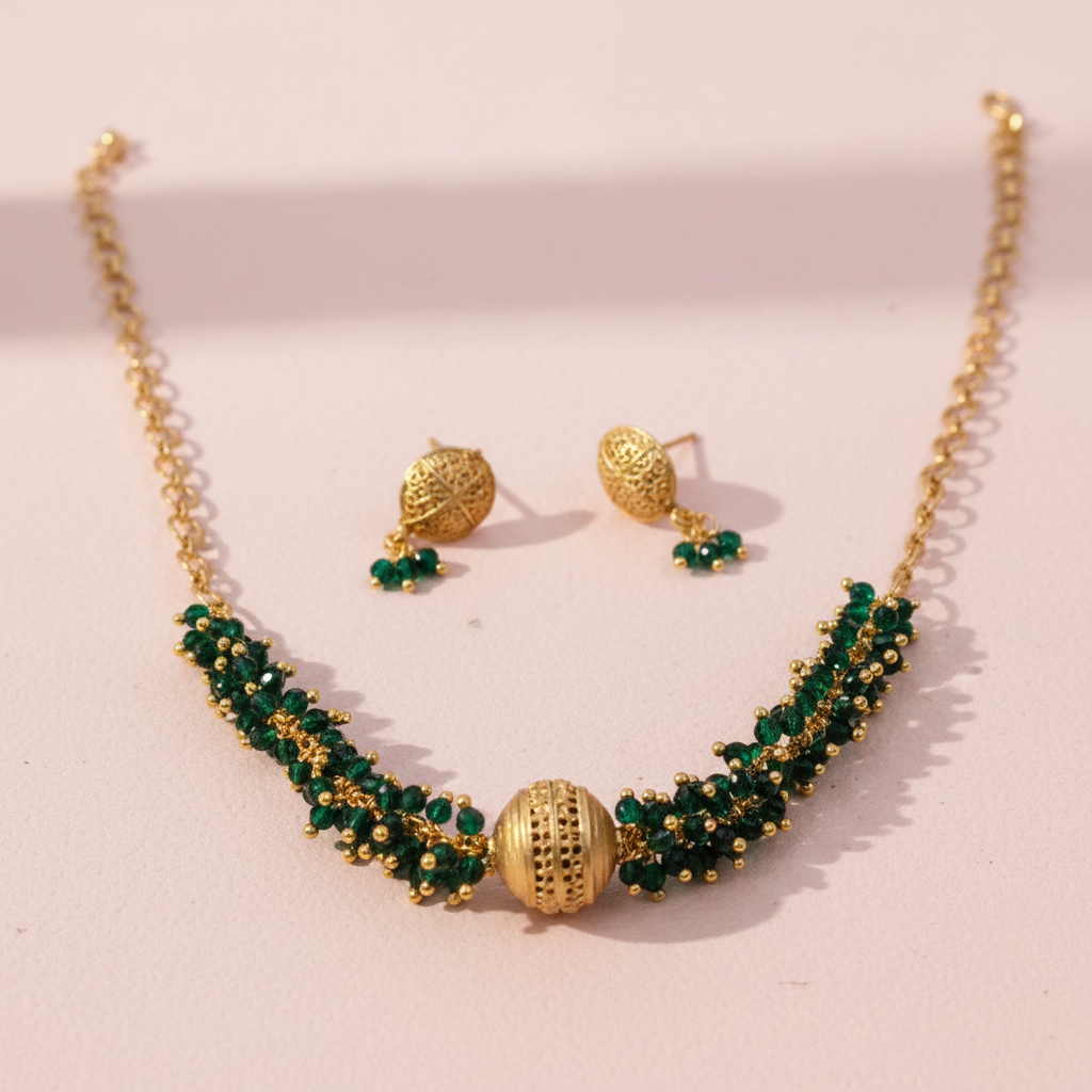 Green Matte Crystal Necklace 