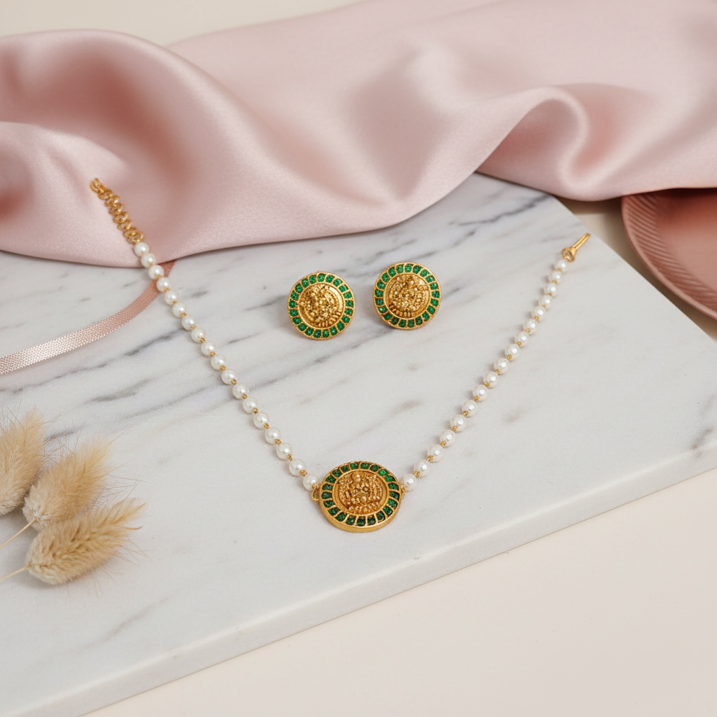 Green pearl matte choker