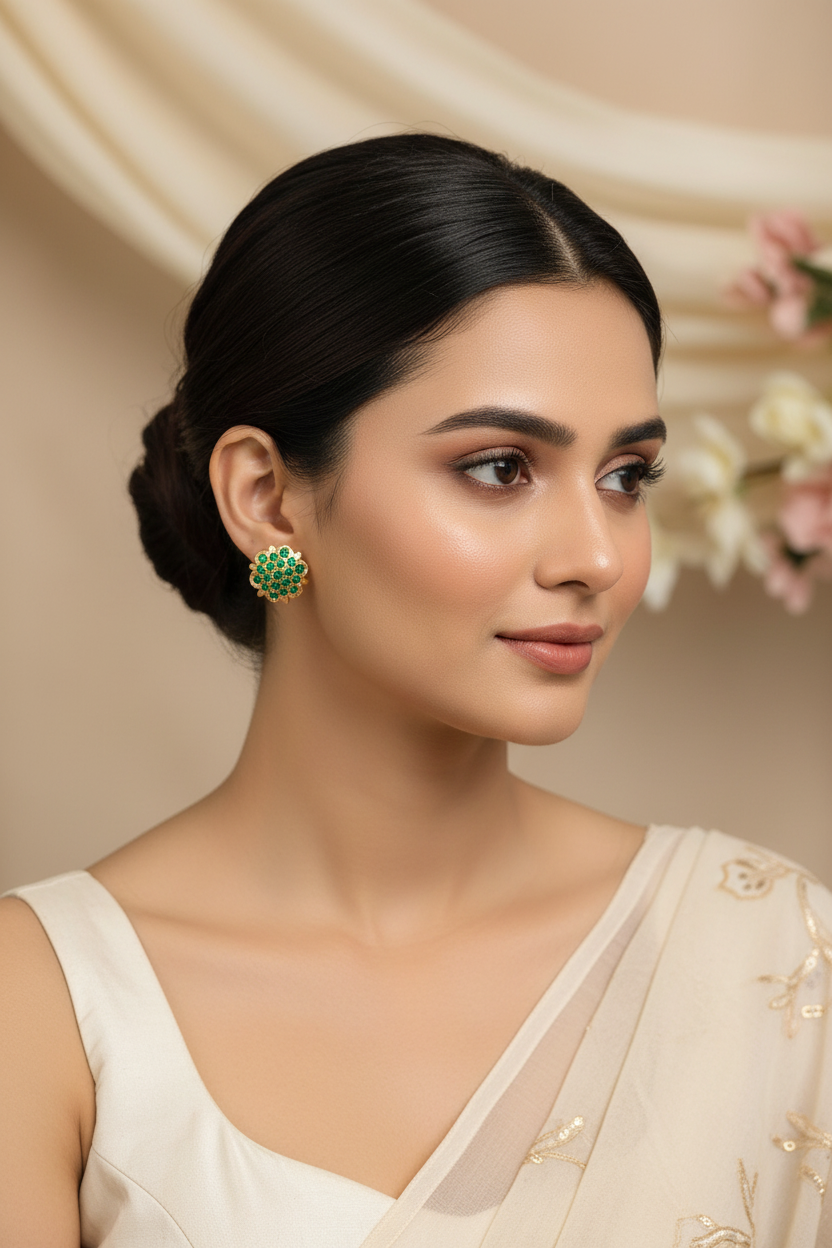Impon Earrings Green Stones 