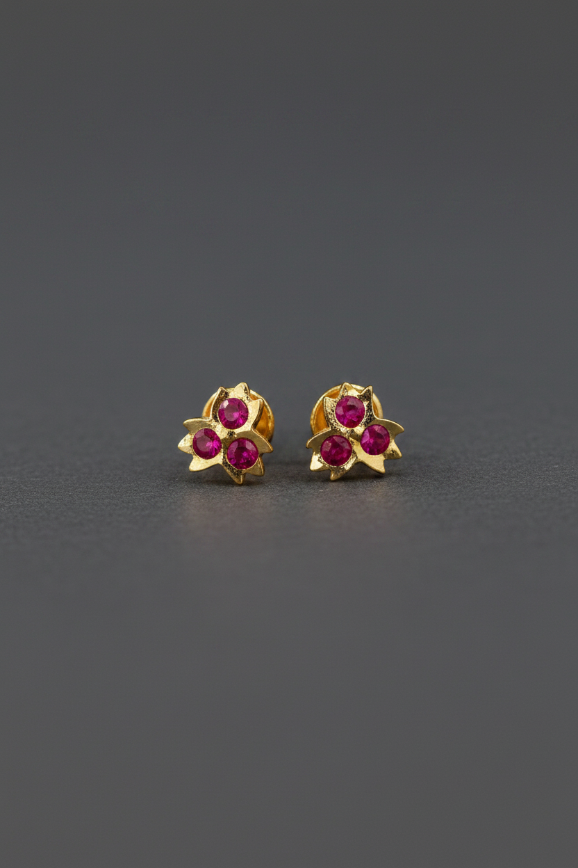 Impon Earrings Pink Stone