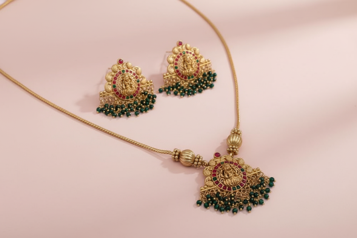 lakshmi matte green bead chain
