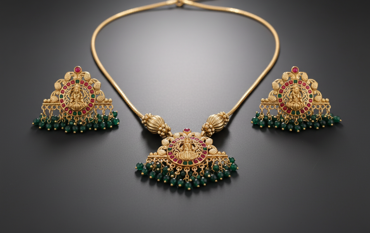 lakshmi matte green bead chain