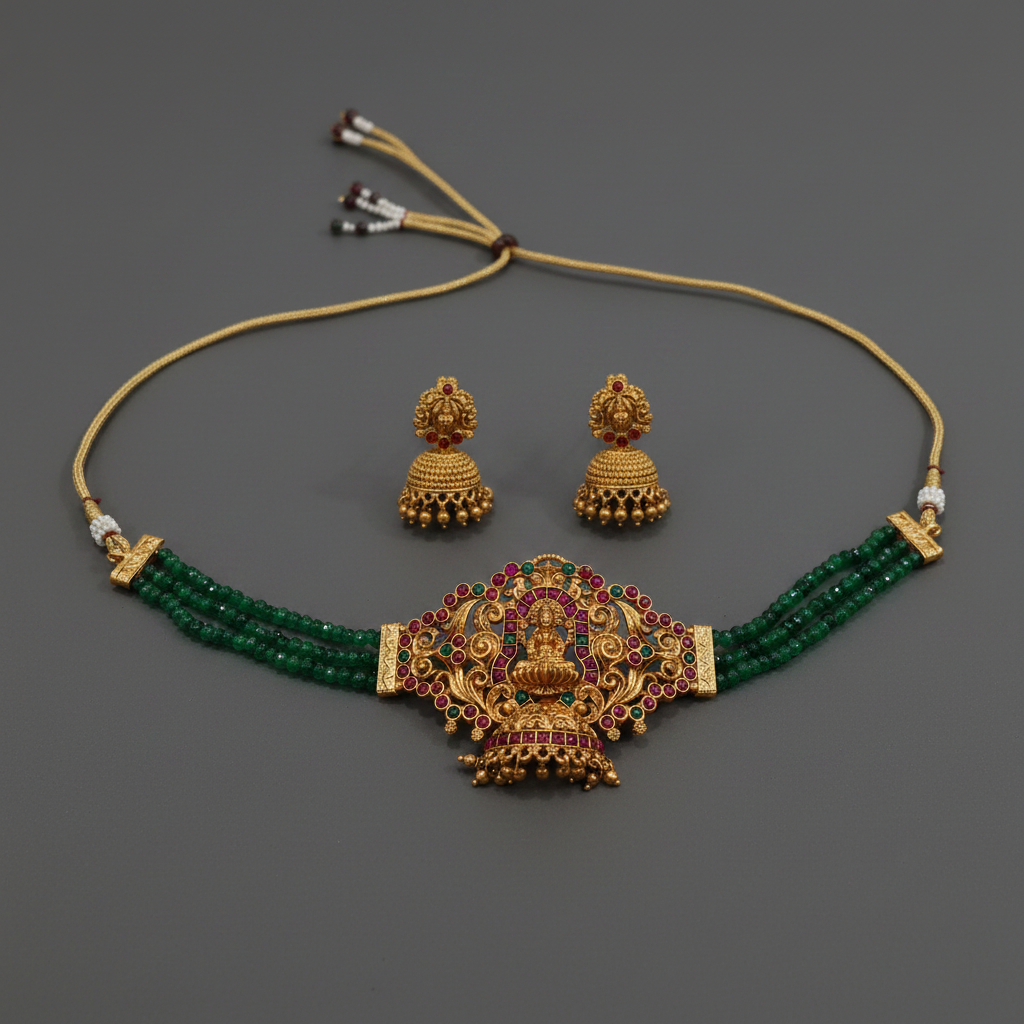 Green Beads Lakshmi Choker
