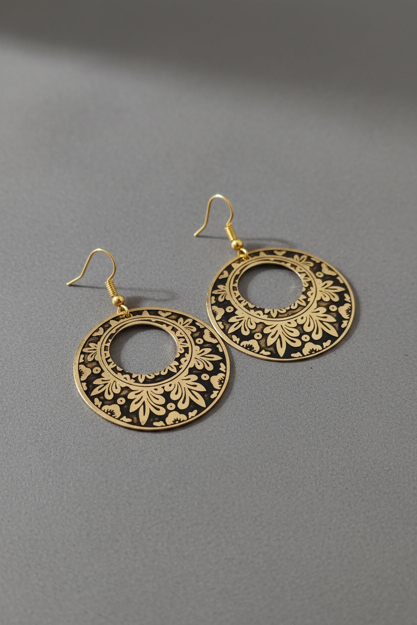 leaf_round_hoop earrings