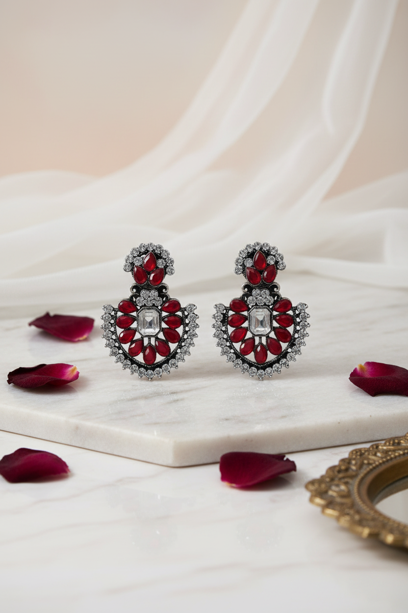 Maroon Black Metal Earrings