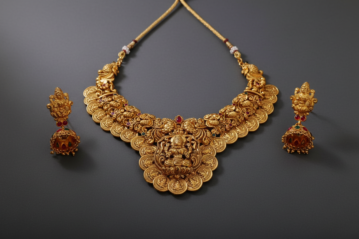 matte lakshmi peacock necklace