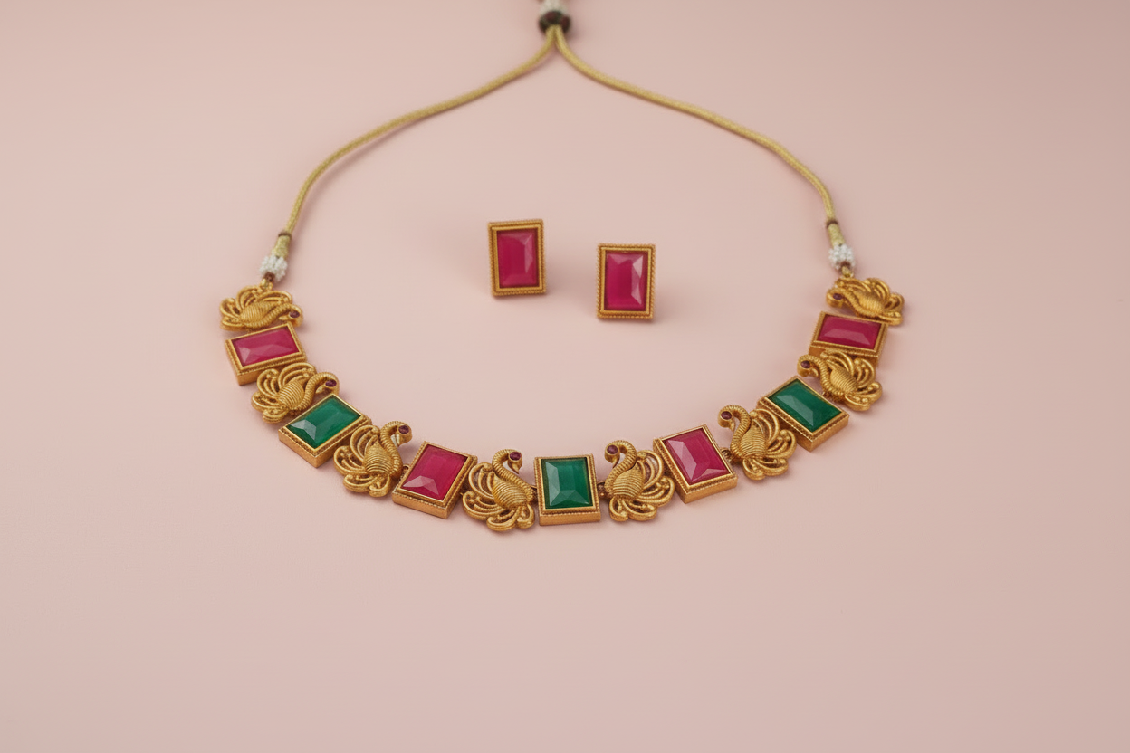 Matte Necklace Multicolour Peacock 
