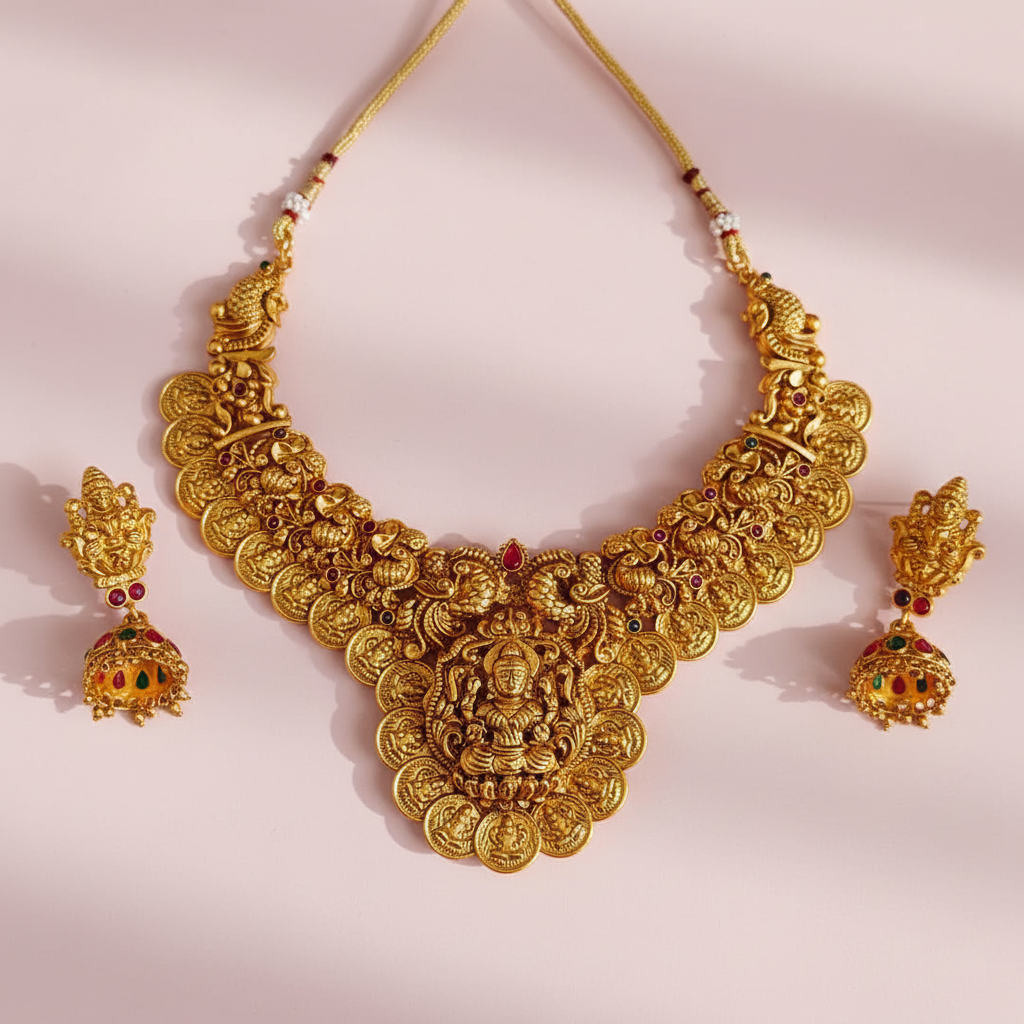 matte lakshmi peacock necklace