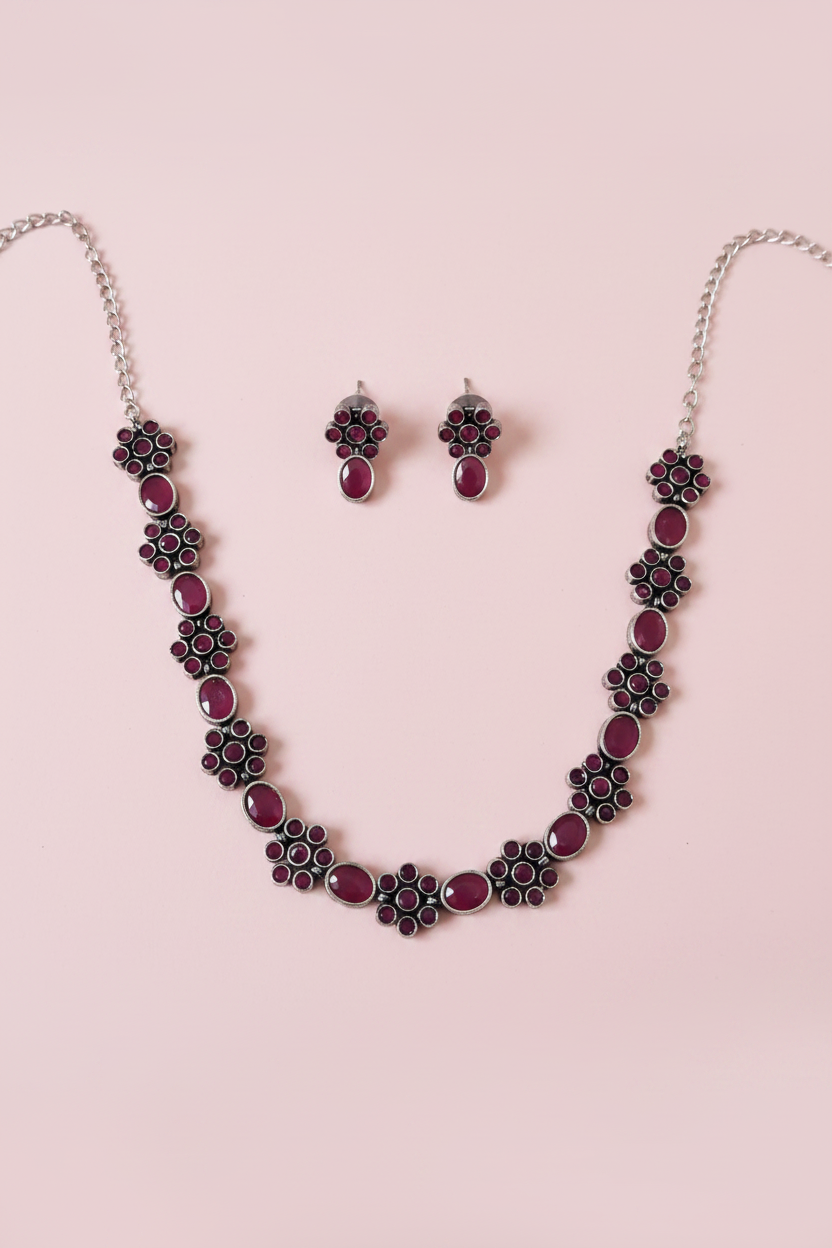 Mauve Oxidised Black Necklace 