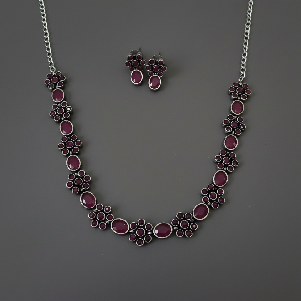 Mauve Oxidised Necklace 