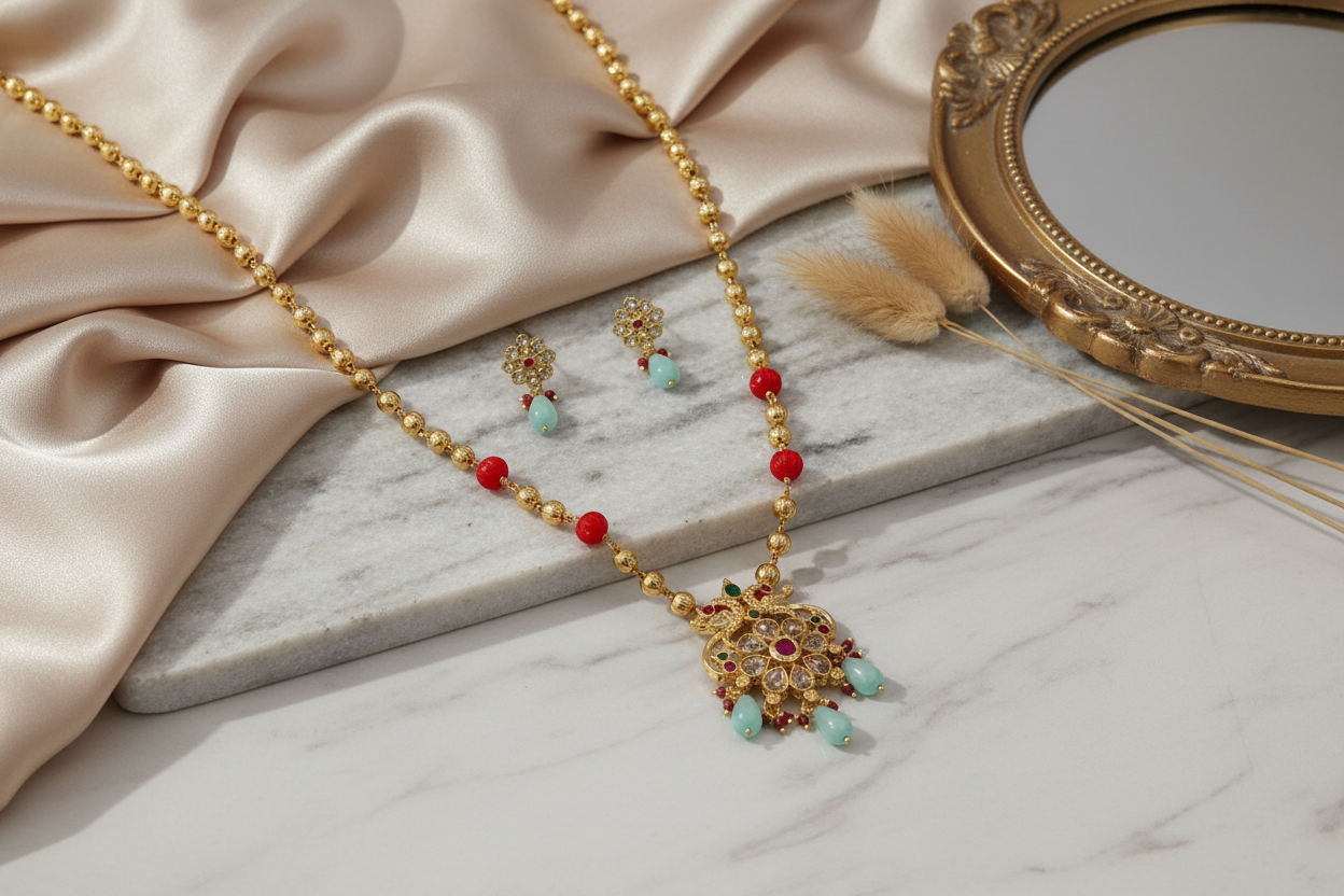 Monalisa Gold and Coral beads chain 